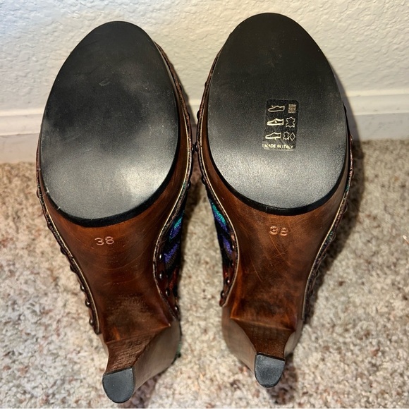 MISSONI Women’s ZigZag Black Blue Purple Fabric Leather Clogs Made in Italy 7.5 - Picture 10 of 16